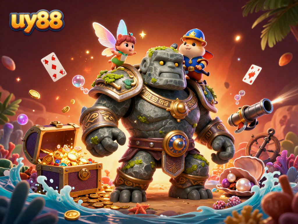 Experience the excitement of uy88 gaming with vibrant 3D characters and dynamic casino elements.