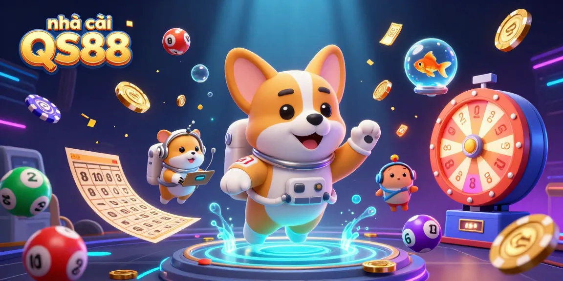 Engage with exciting gaming at nhà cái QS88 in a vibrant space casino illustration.