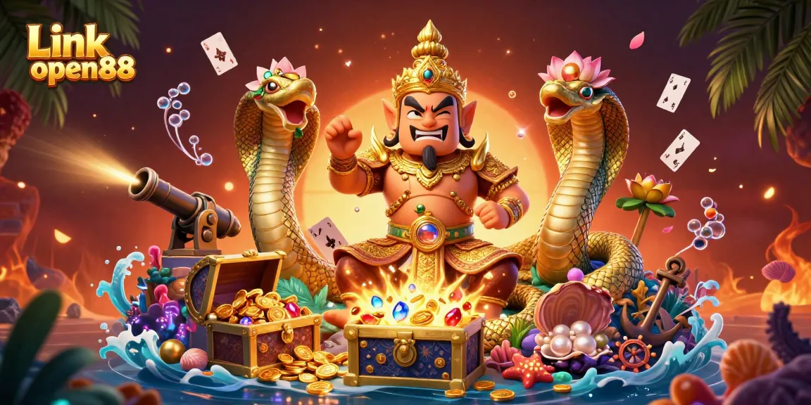 Experience thrilling gaming action with Link open88 in this vibrant, dynamic casino illustration.