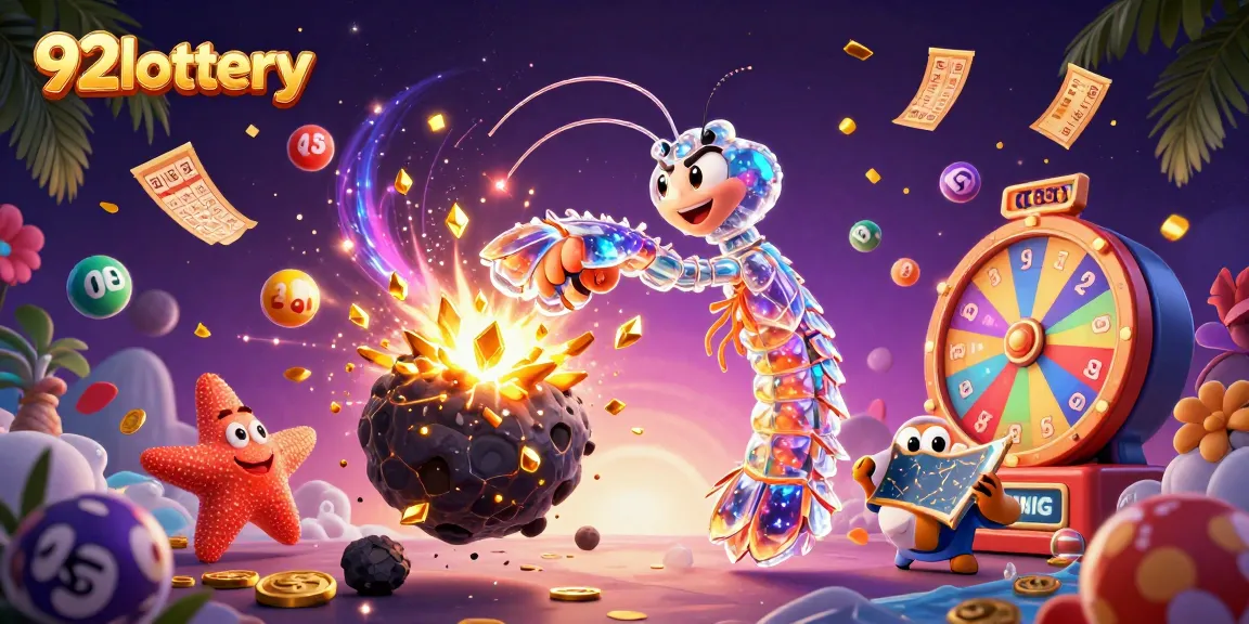 Engage with 92lottery's vibrant scene featuring a galactic samurai mantis shrimp and a starfish amidst lottery action.