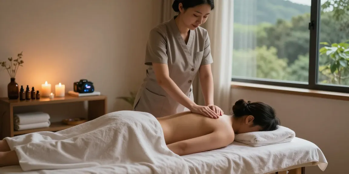 사당출장마사지 session in a serene therapy room with calming decor.