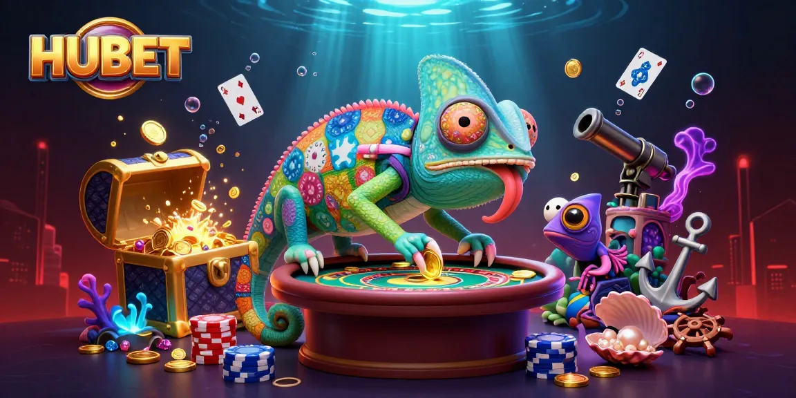Experience HUBET's vibrant gaming world with an action-packed, colorful chameleon casino owner