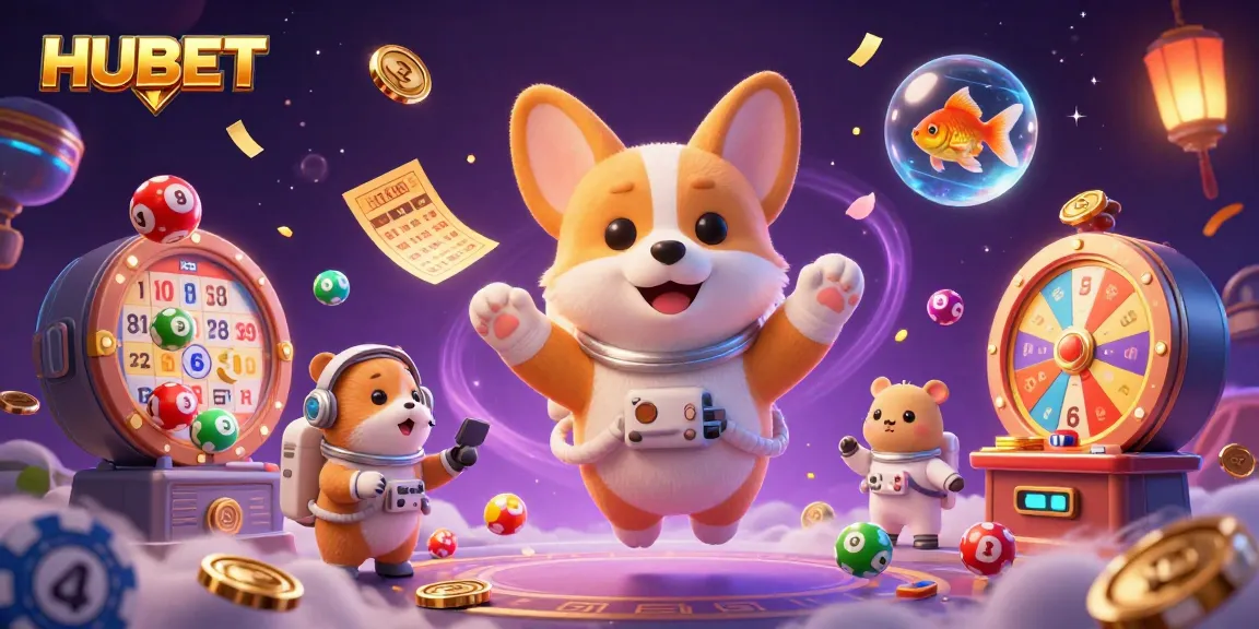 Experience the excitement of HUBET with a vibrant 3D casino scene featuring an astronaut corgi in space.