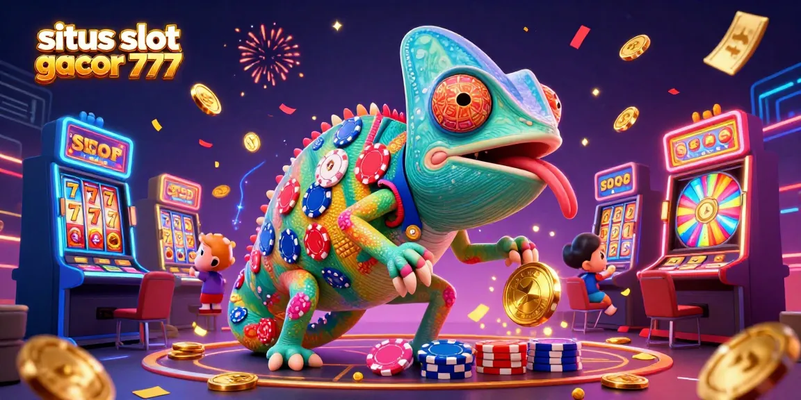 Experience the excitement of situs slot gacor 777 with vibrant slot reels, colorful coins, and action-packed casino elements.