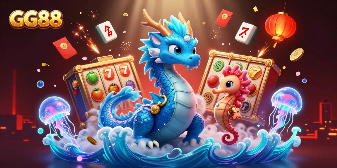 Experience the thrill of GG88 with vibrant 3D casino illustrations showcasing dynamic slot reels and colorful characters.