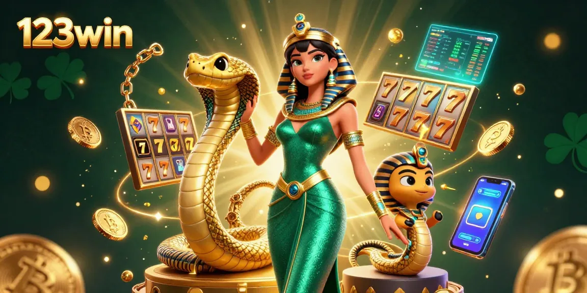 Engage with 123win casino games featuring a glamorous woman celebrating a jackpot amidst vibrant digital coins and holographic displays.