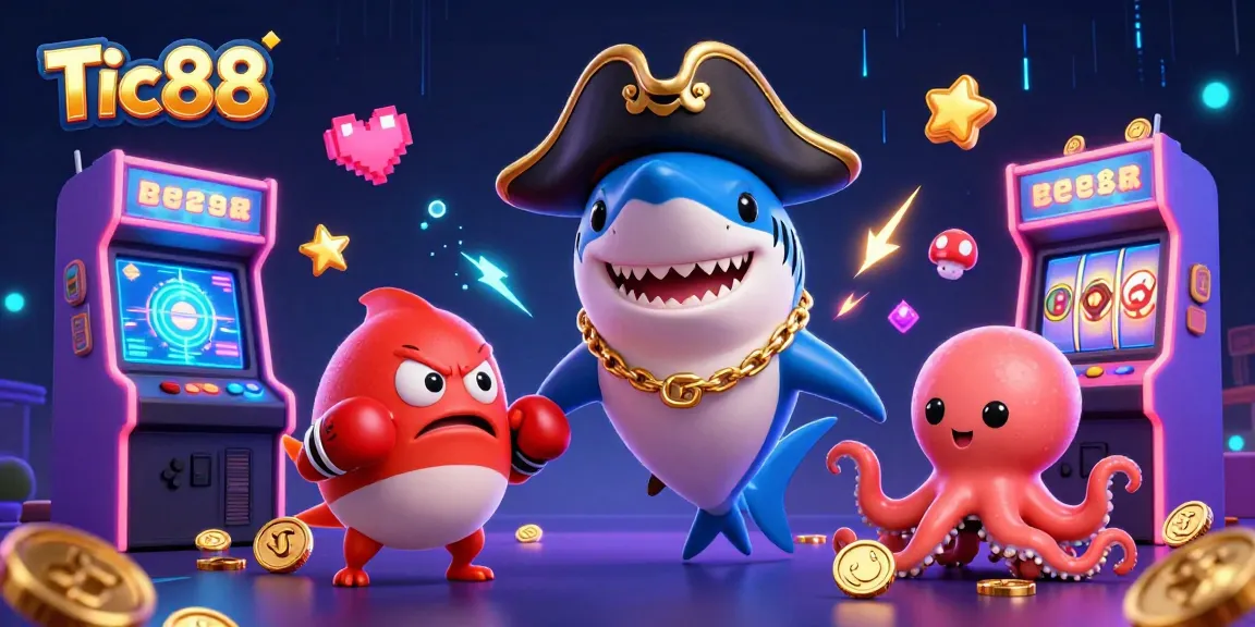 Tic88 offers thrilling gameplay featuring a shark, pufferfish, and octopus in a vibrant casino scene.