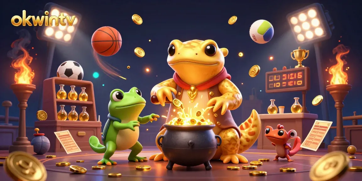 Bet on exciting games at okwintv with this vibrant scene of a magical alchemist transforming elements.