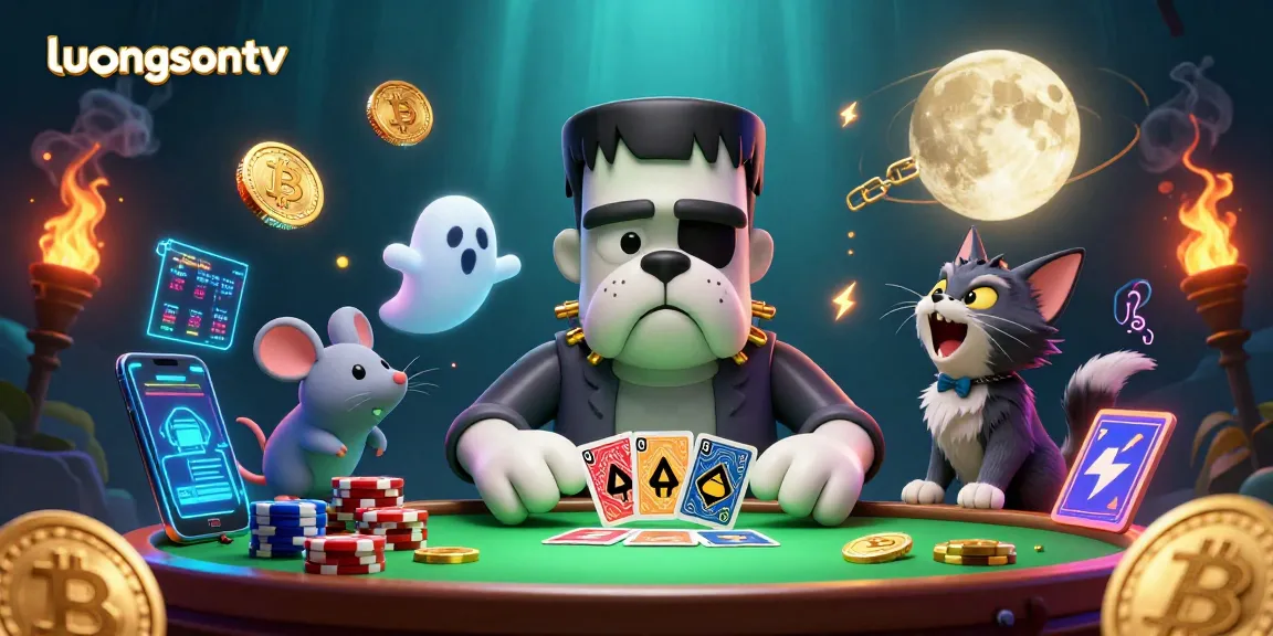 Experience the thrilling excitement of luongsontv as cartoon characters play cards in a vibrant casino.