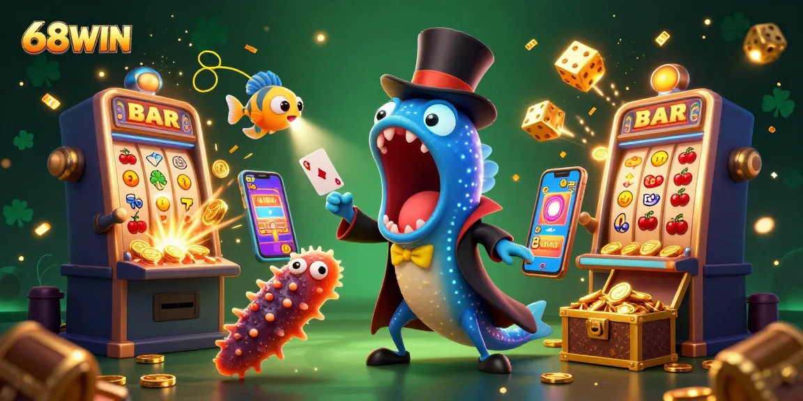 Experience thrilling gameplay with 68WIN, featuring unique characters and vibrant casino elements.