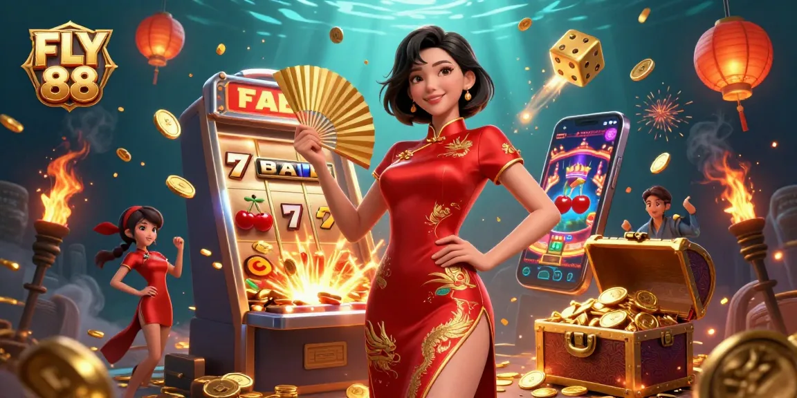 Experience winning moments with FLY 88's vibrant casino adventure featuring gold coins and exciting slots.