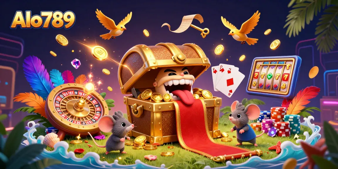 Alo789 attracts players with captivating cockfighting elements and dynamic casino visuals filled with treasures.