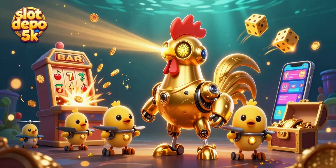 Engage in high-stakes fun with slot depo 5k as vibrant symbols and excitement explode around a golden rooster.