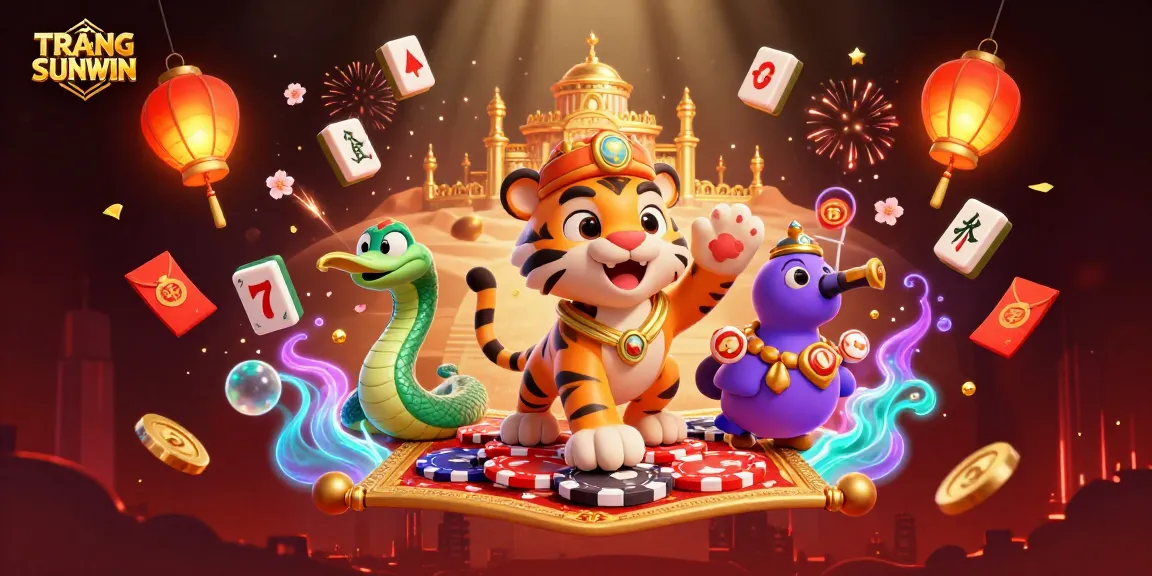 Win big at TRANG CHỦ SUNWIN with an exciting illustration of a tiger sultan and casino games.