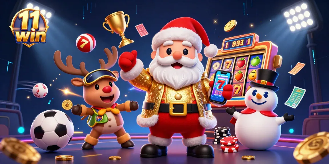 Engage with the vibrant 11 win casino scene featuring Santa, a reindeer dealer, and a poker snowman.