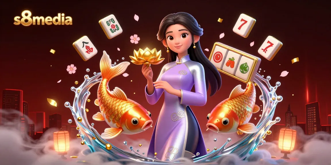 Experience exciting wins with s8media in this vibrant casino-themed 3D illustration.