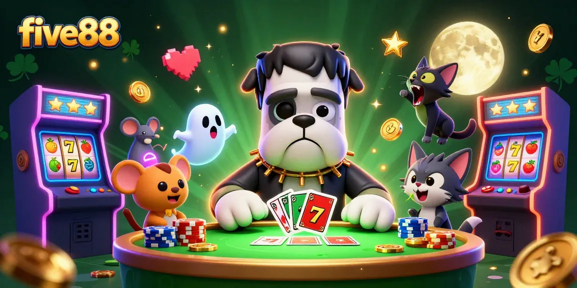 Experience thrilling gameplay with five88 at a spooky casino-themed table featuring unique characters.