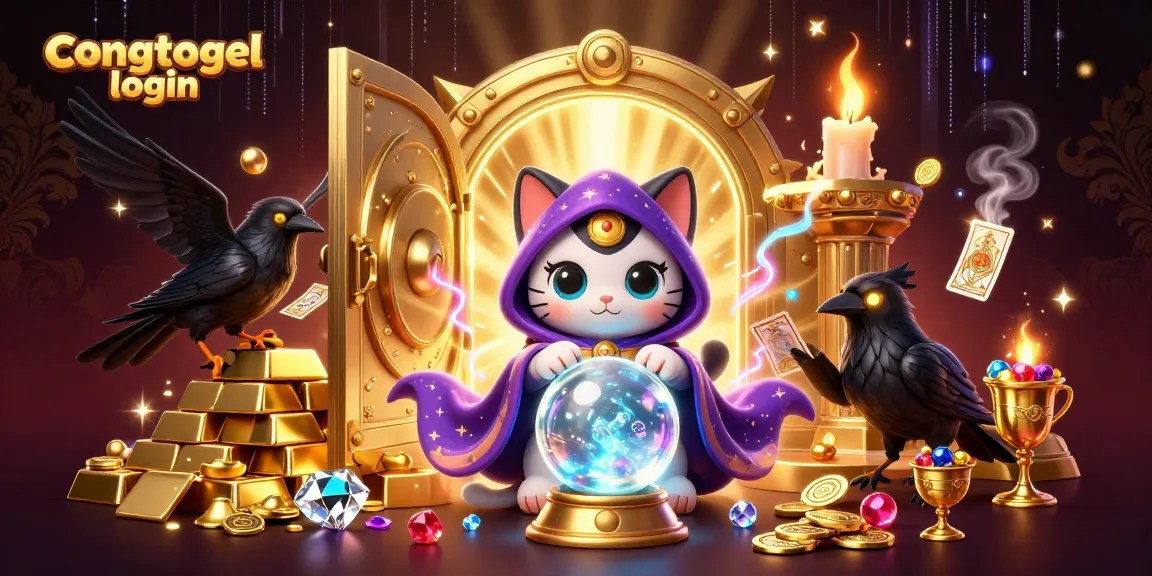 Experience thrilling moments with congtogel login, featuring a vibrant illustration of fortune-telling and casino elements.