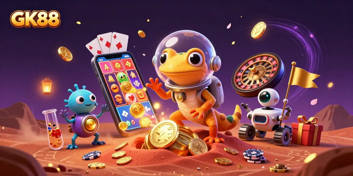 Join the GK88 adventure as a Martian gecko uncovers a golden casino oasis on Mars.