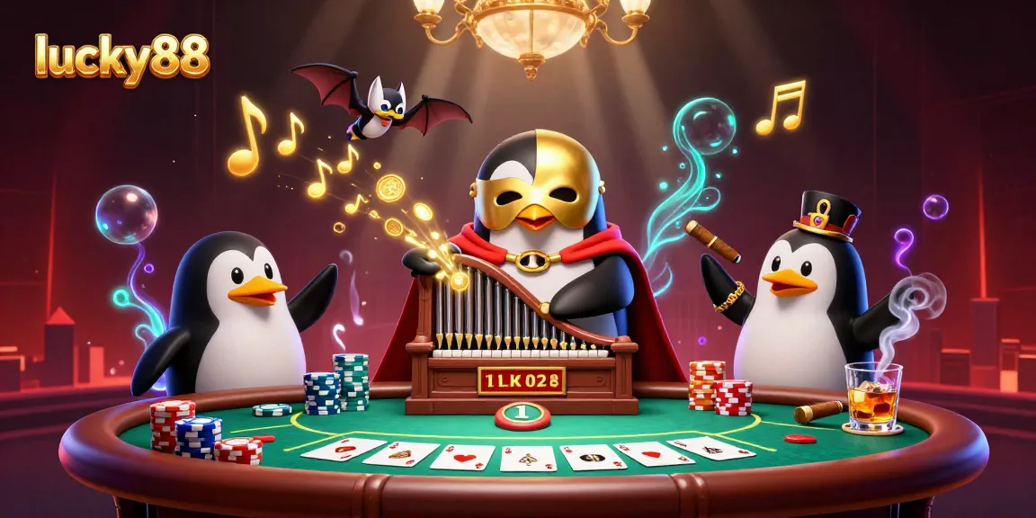 Experience the thrilling excitement of lucky88 with a vibrant casino scene featuring animated characters and poker elements.