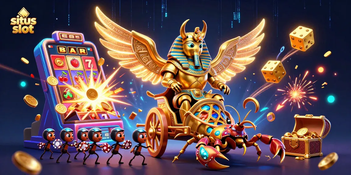 Melihat situs slot dengan interaksi karakter menarik seperti kumbang emas dan elemen permainan keno yang menggembirakan.