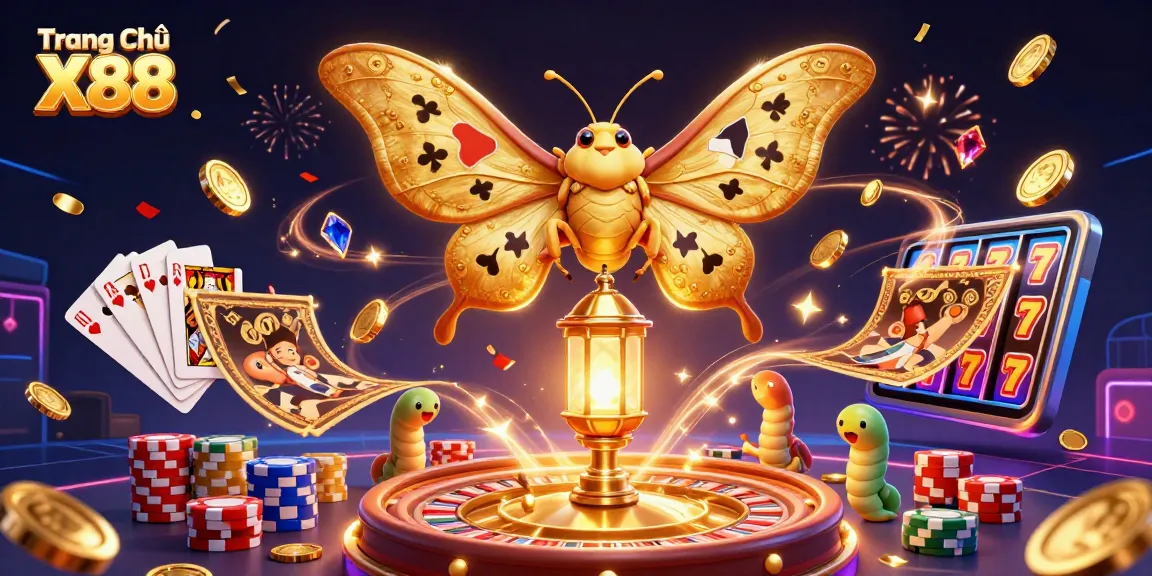 Experience the excitement of Trang Chủ X88 with vibrant casino scenes and captivating golden elements.