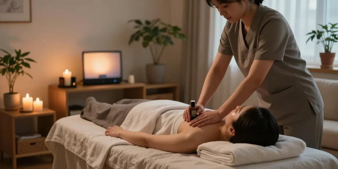 At-home 서울출장안마 experience with professional therapist offering relaxing Swedish massage in warm, serene living space.