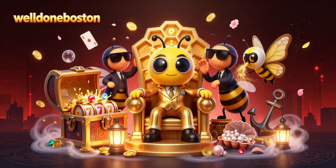 Engage with welldoneboston's vibrant gaming scene featuring a bumblebee mob boss in a dynamic 3D illustration.