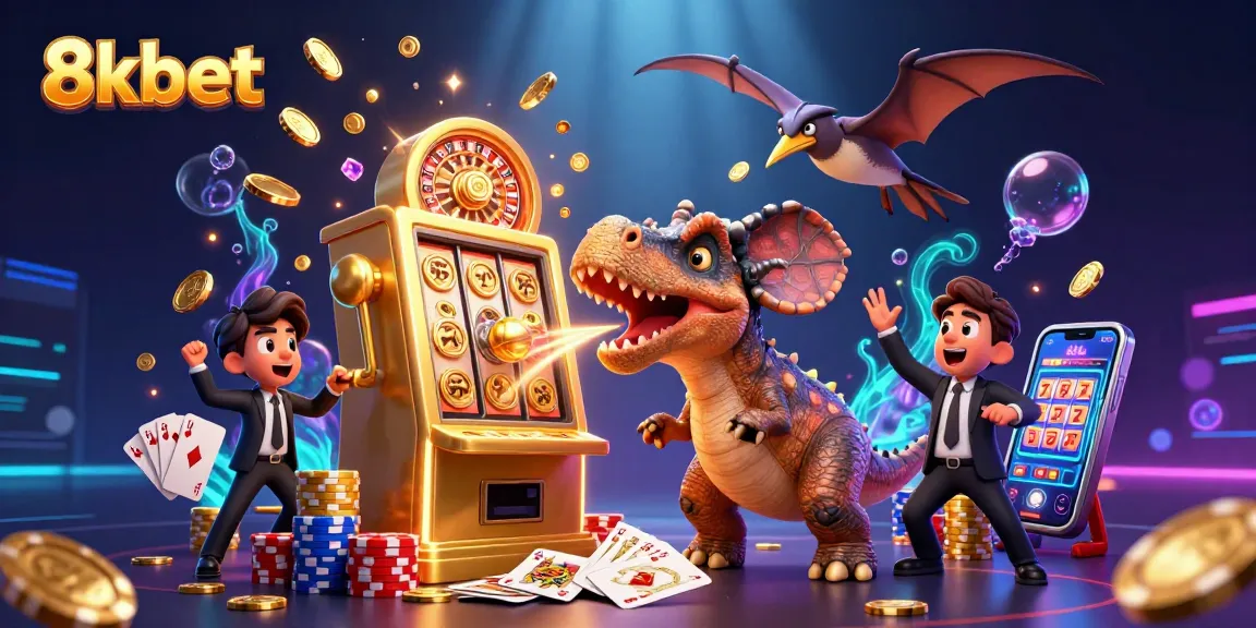 Experience thrilling wins at 8kbet with a vibrant casino scene featuring animated characters and jackpot excitement.