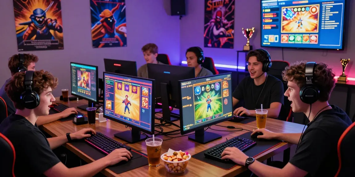 Exciting judi slot online gaming scene with players engaged, colorful graphics, and vibrant atmosphere.