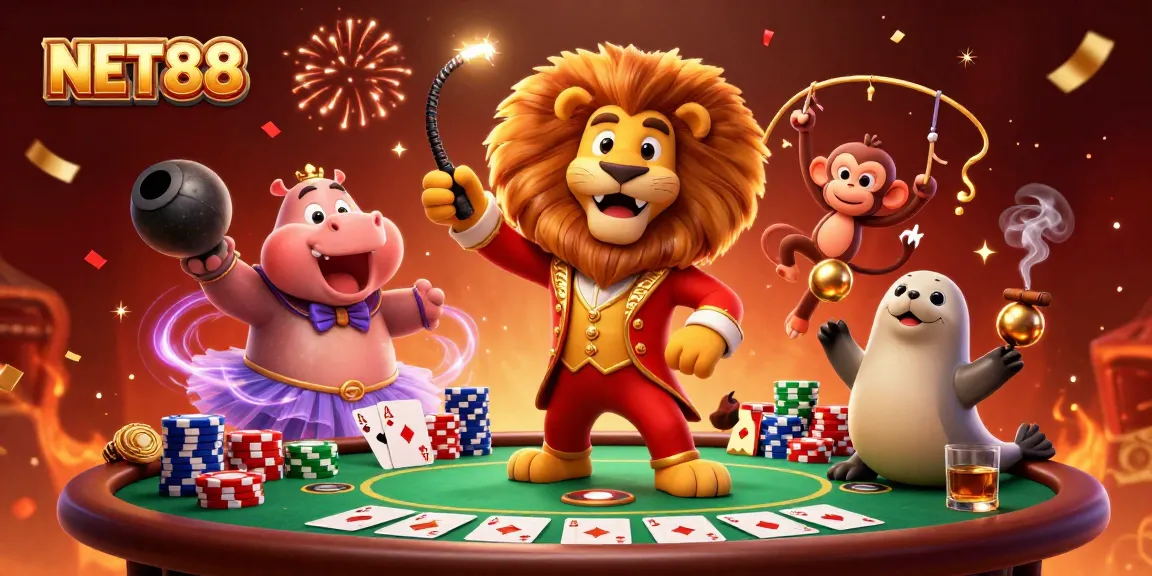Experience thrilling gameplay at NET88 with lively casino characters in an energetic setting.