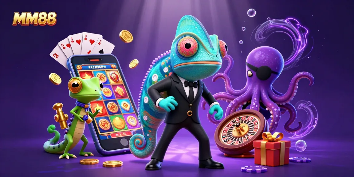 Win big at MM88 with colorful slots and thrilling casino action, encapsulated in a vibrant illustration.
