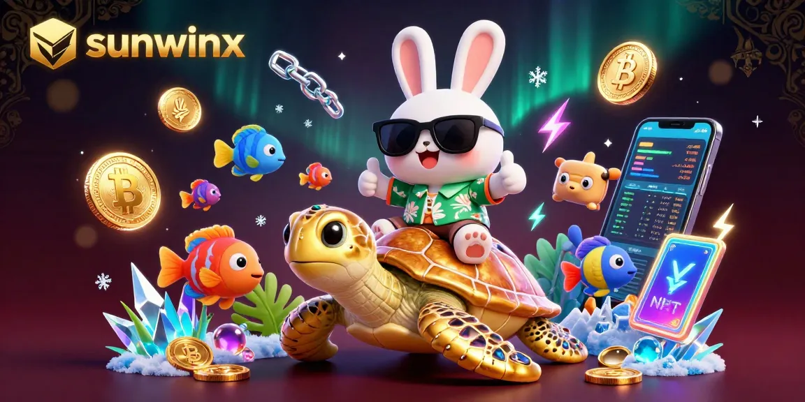Experience the excitement of sunwinx with our vibrant 3D illustration featuring a lucky rabbit and golden turtle.
