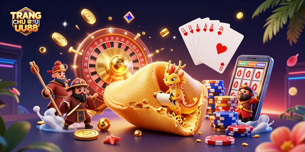 Experience the thrill at TRANG CHỦ UU88 with a vibrant 3D digital casino game scene showcasing fortune elements.