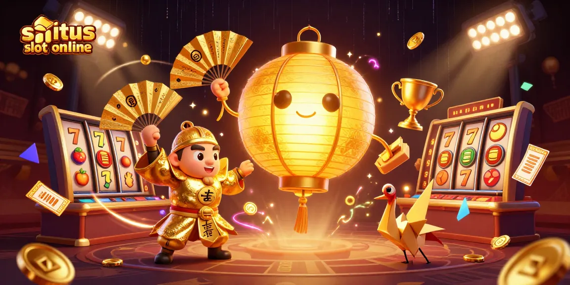 Situs slot online menampilkan reel slot dan simbol keberuntungan yang mengasyikkan dalam ilustrasi kasino.