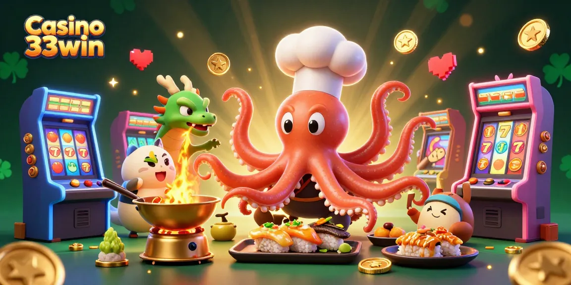 Experience Casino 33win with a vibrant 3D scene featuring animated characters and casino elements.