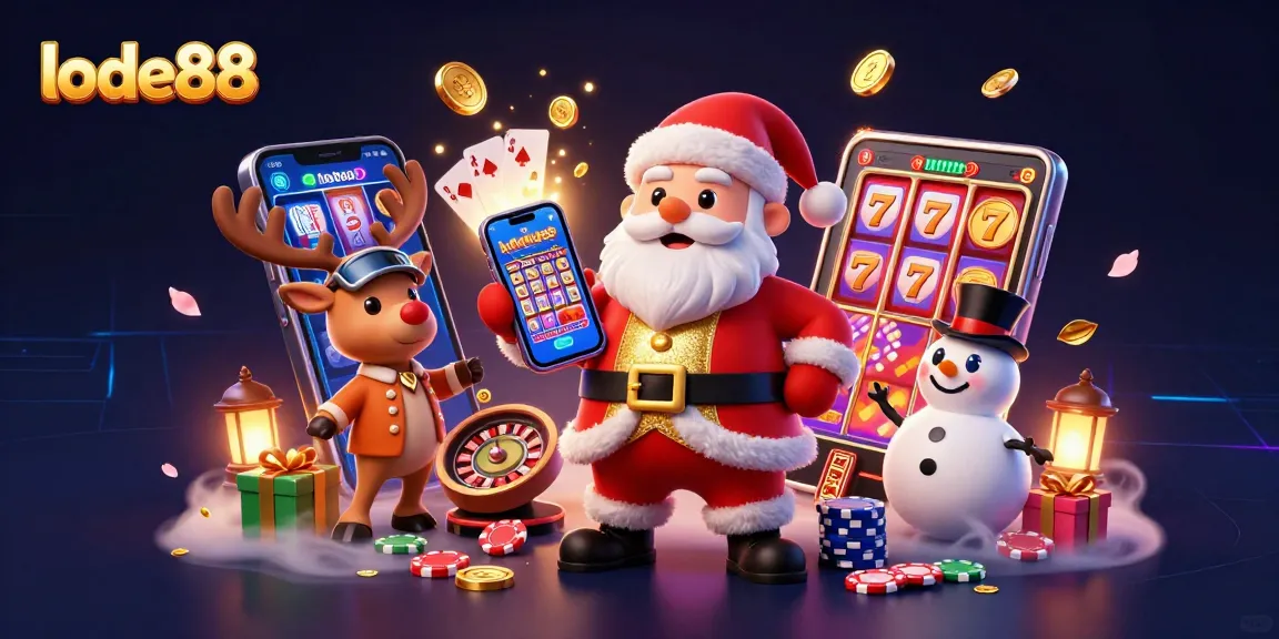Join lode88's festive gaming fun with Santa and friends amidst vibrant slot action!