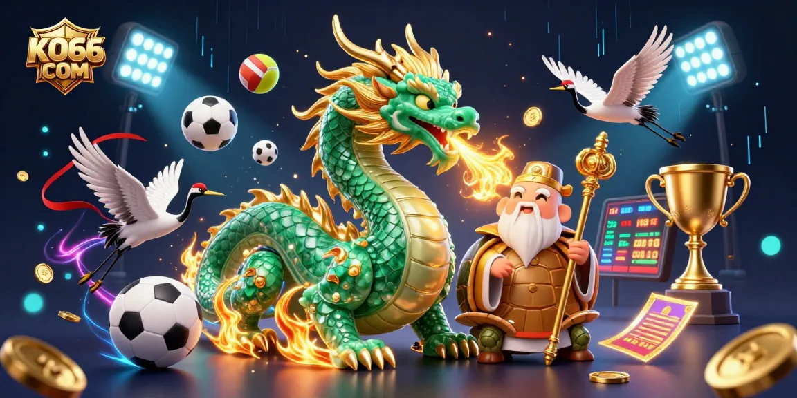 Engage in winning strategies at KO66 COM with a vibrant 3D casino illustration featuring dynamic gaming elements.
