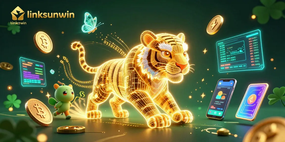 Experience linksunwin’s vibrant 3D casino world with a golden tiger and crypto elements.