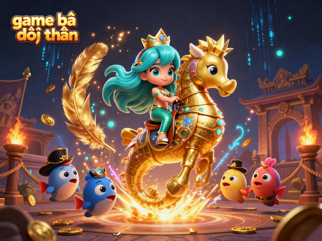 Engage in game bài đổi thưởng with a vibrant underwater scene showcasing a mermaid and seahorse.