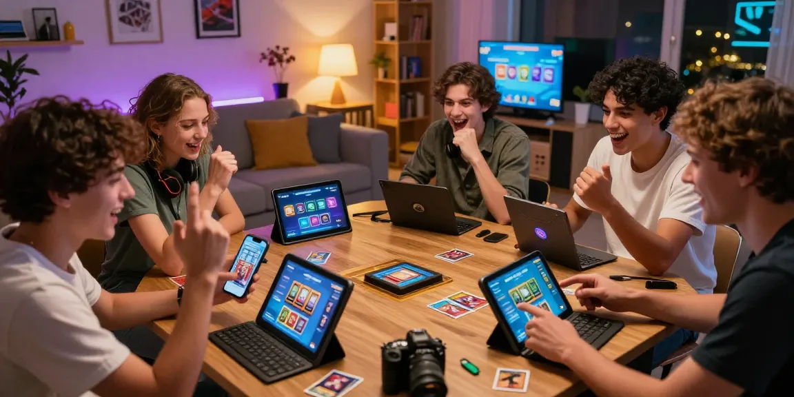 Nhóm bạn chơi game B52 trực tuyến vui vẻ trong không gian sống hiện đại