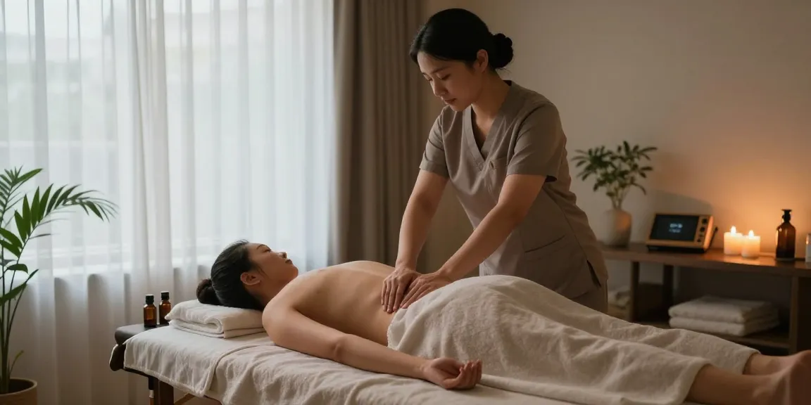 마사지 치료 중인 전문 테라피스트와 고객의 평화로운 장면