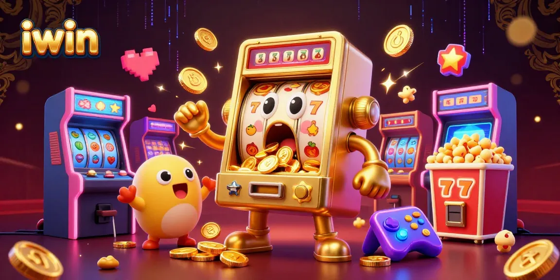 Experience the excitement of iwin with a jackpot-pulling slot machine amidst vibrant casino elements.