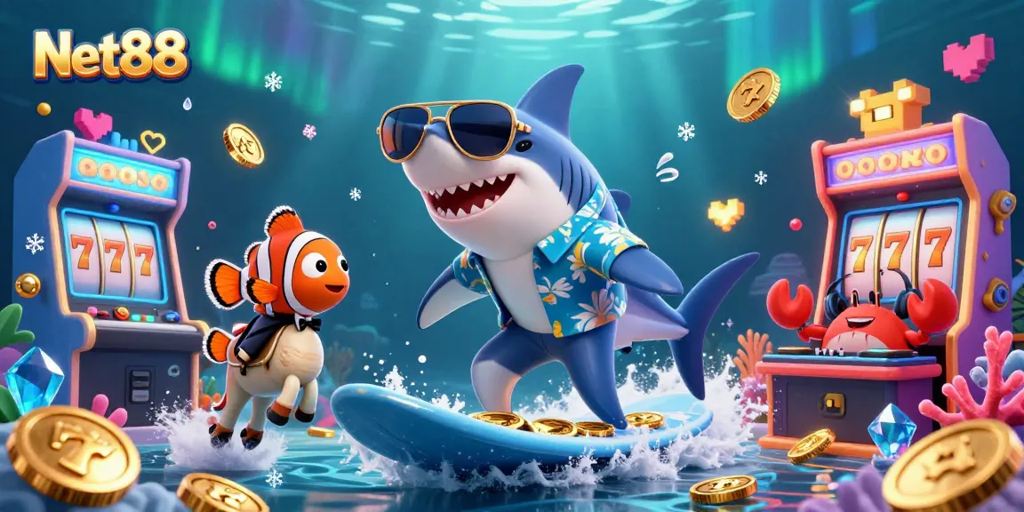 Experience the thrilling world of Net88 with vibrant characters and casino elements in a dynamic 3D scene.