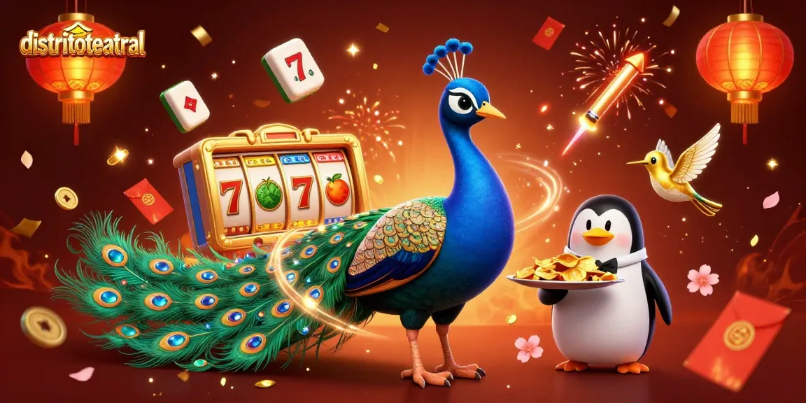 Menyaksikan distritoteatral, merak 3D dengan ekor permata, diiringi pelayan penguin dan kolibri.