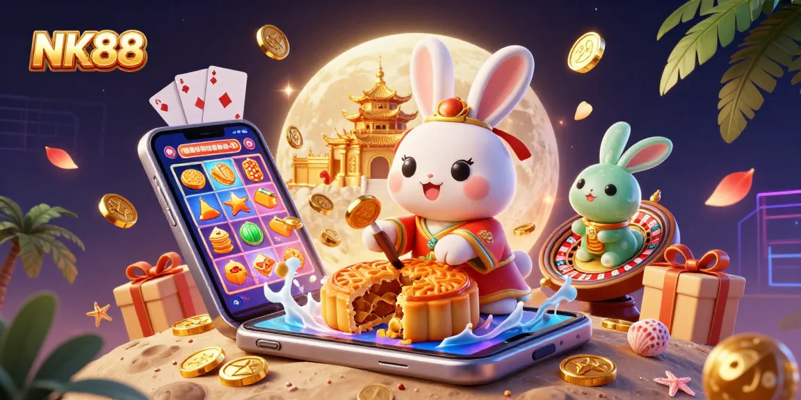 Experience thrilling action at NK88 with vibrant slot games and a mystical moon rabbit scene.