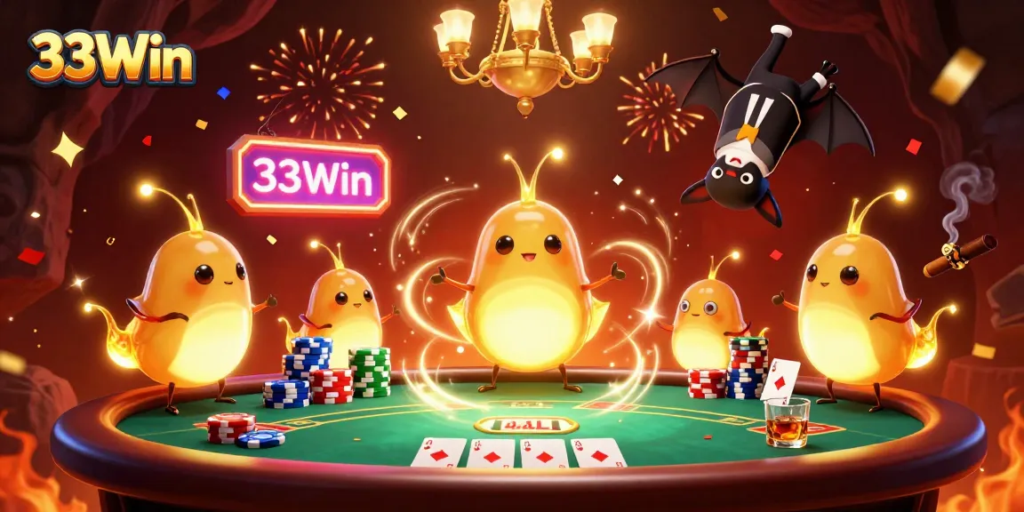 Experience the excitement of 33Win with glowworms and a bat dealer illuminating the cave casino.
