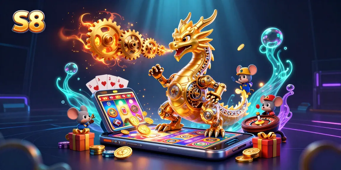 S8 engages with thrilling slot games, showcasing excitement in colorful casino gameplay.