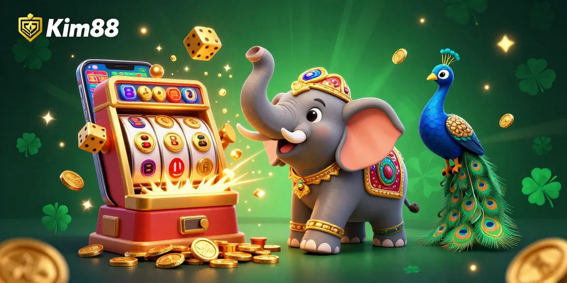 Experience thrilling wins at Kim88 with an explosive slot machine and vibrant casino elements.