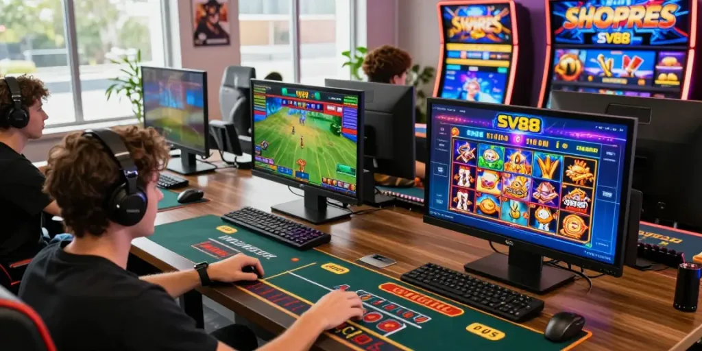 Engaged players enjoying diverse games on SV88 platform, showcasing lively gaming environment.